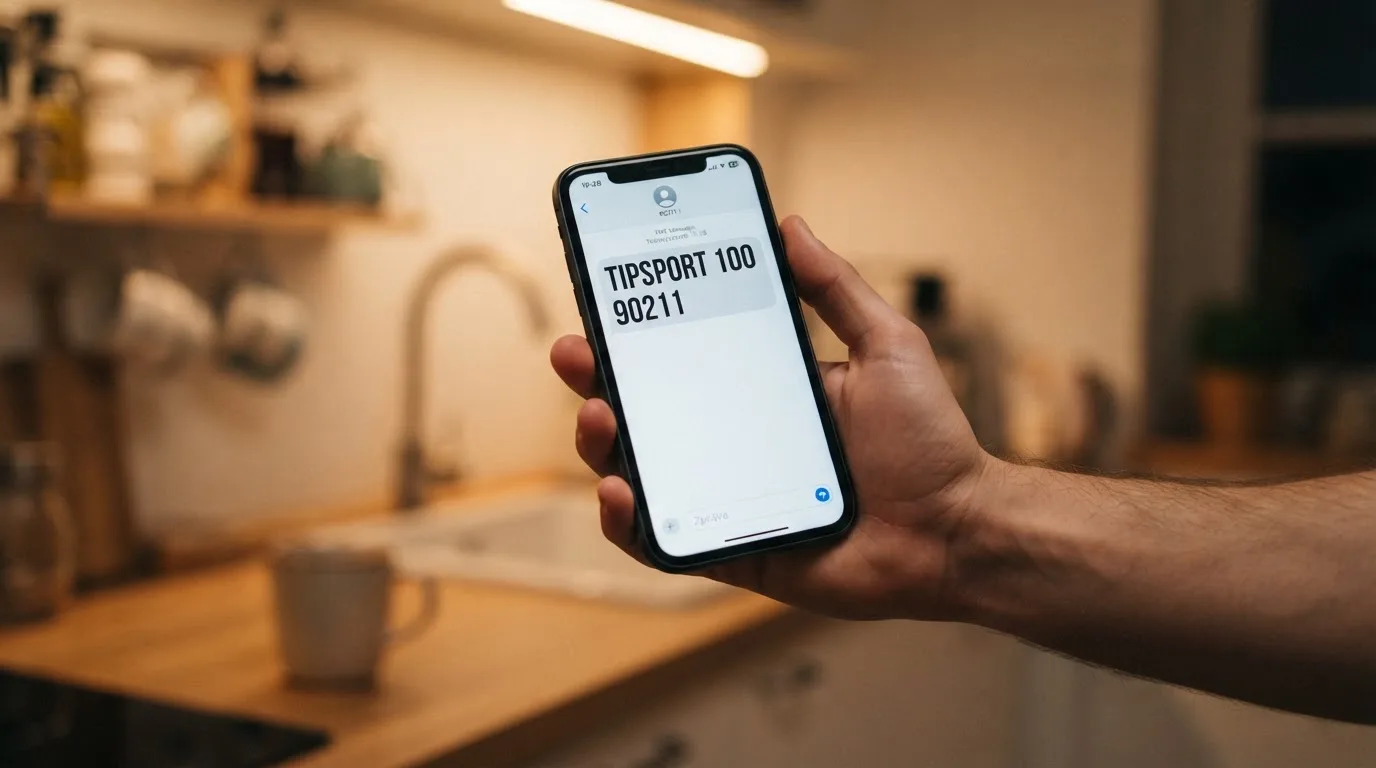 Displej telefonu s rozepsanou SMS na číslo 90211 s textem vkladu