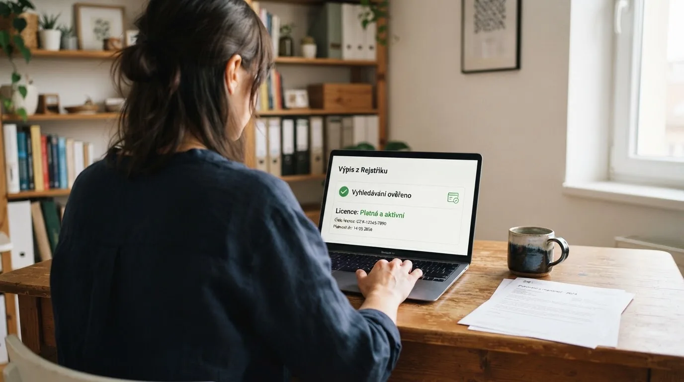 Úřední dokument s razítkem Ministerstva financí ČR vedle obrazovky s logem licencovaného casina