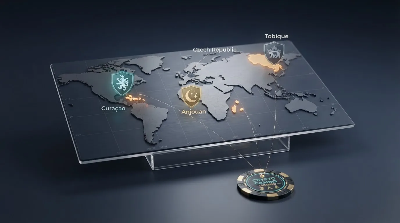 Mapa licenčních režimů — Curaçao, Anjouan a další jurisdikce, pod které spadají bitcoin casina dostupná z Česka